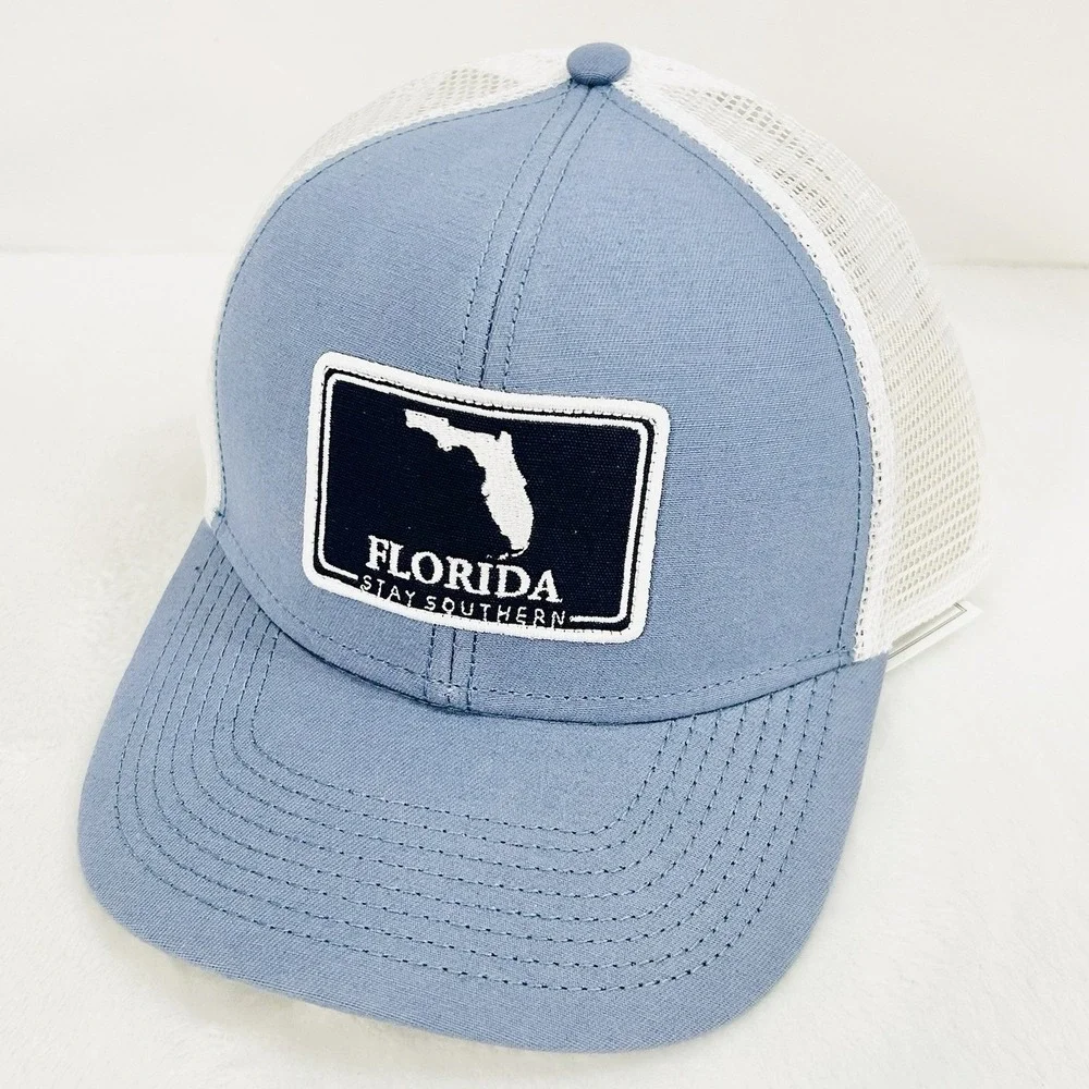 The State‎ Company Florida Square Patch Trucker Hat Cap Adjustable Light Blue